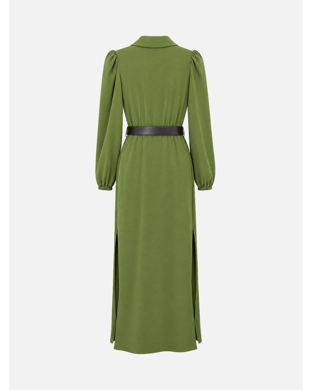 Vestido comprido com rachas laterais e cinto