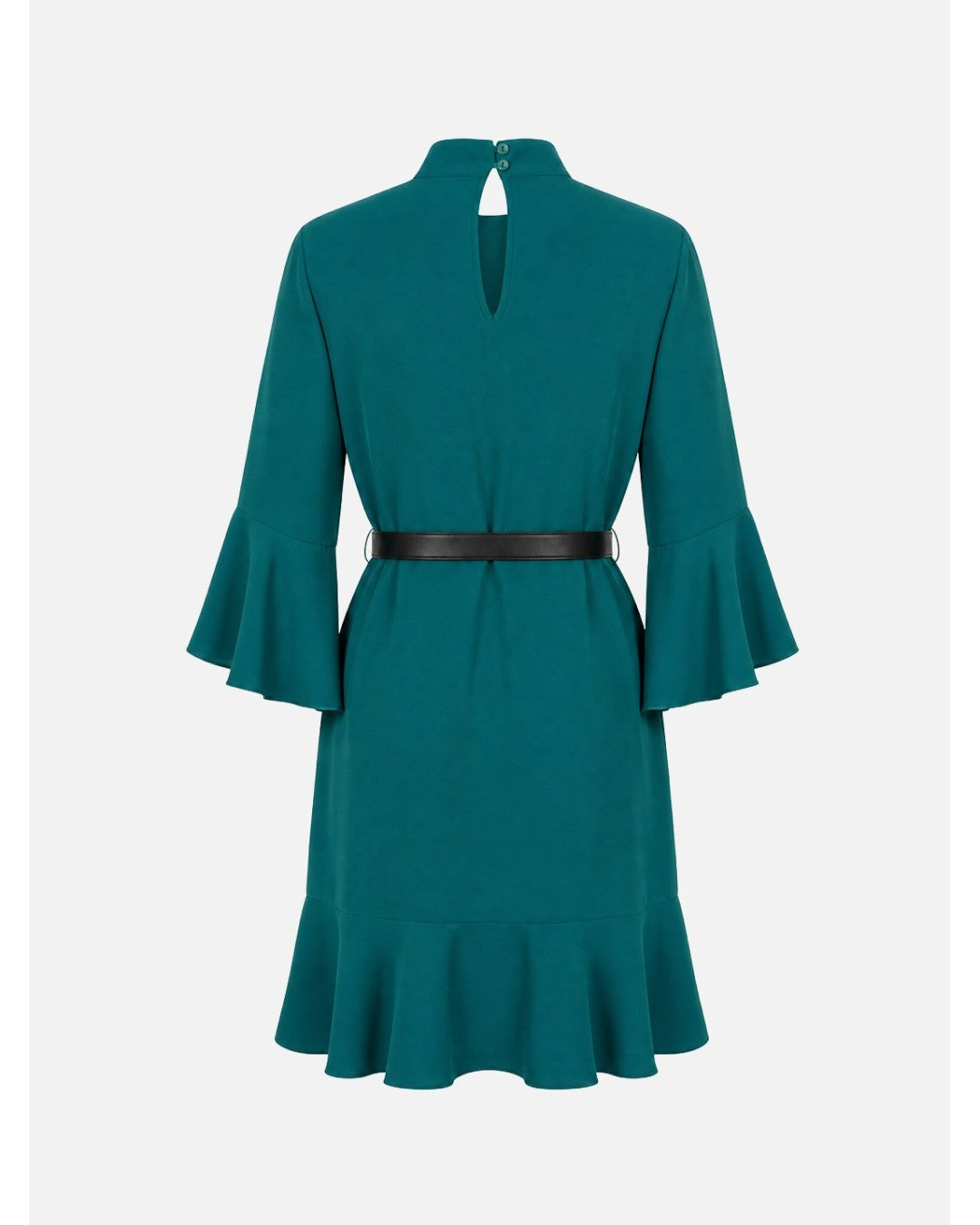 Vestido curto com acabamento em folho e cinto