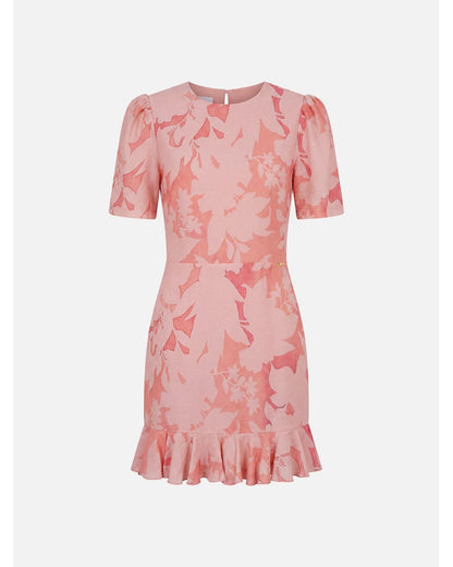 Vestido curto estampado com folho