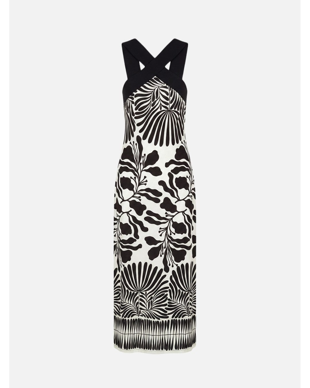 Vestido estampado em malha com rachas laterais