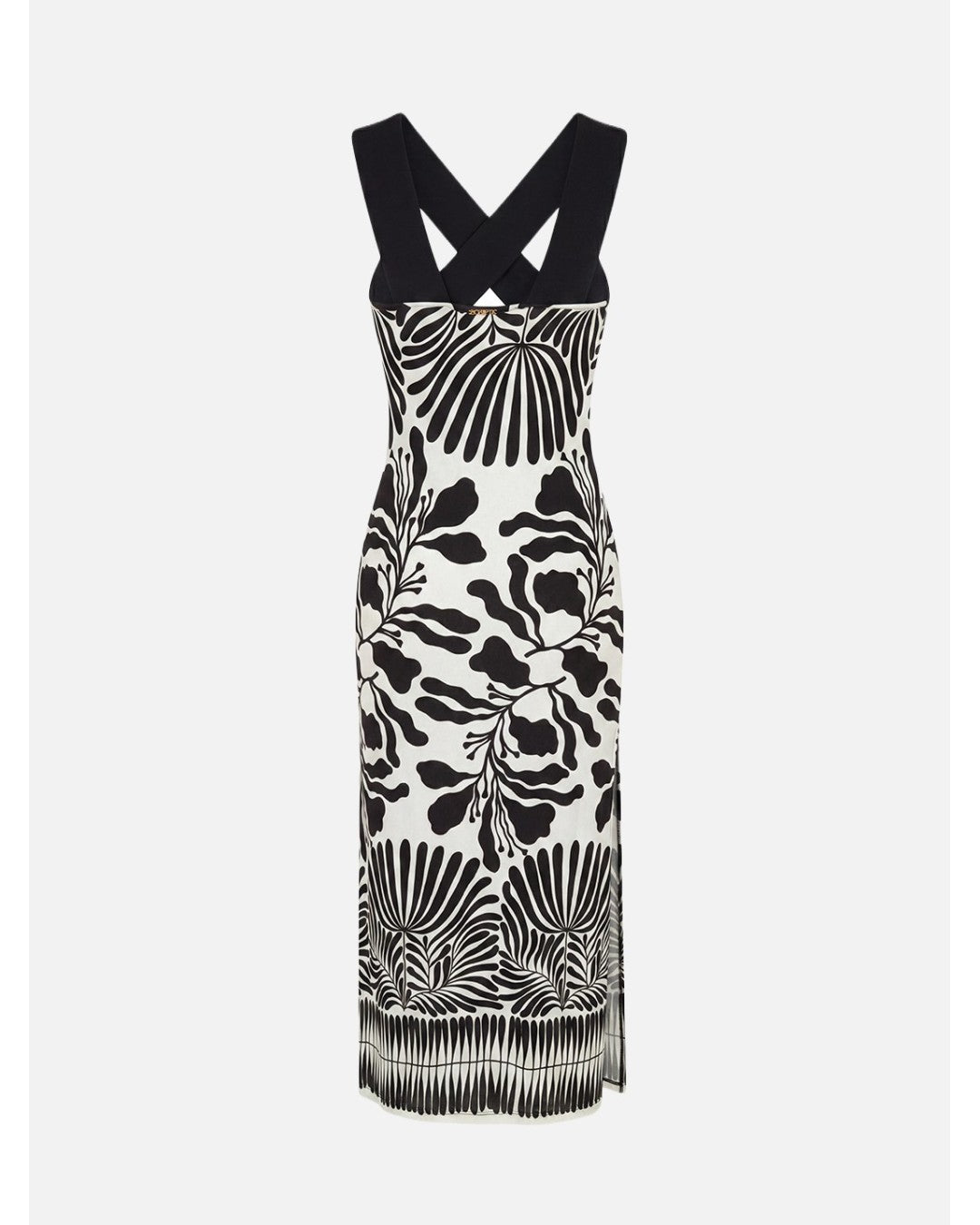 Vestido estampado em malha com rachas laterais