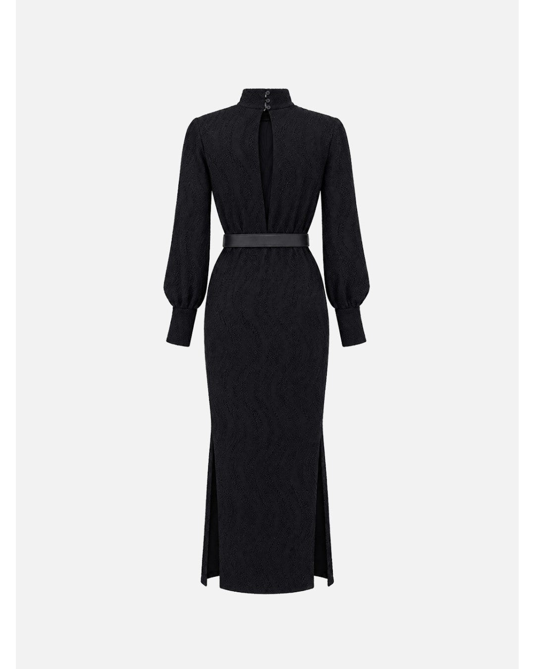 Vestido midi com abertura nas costas e cinto