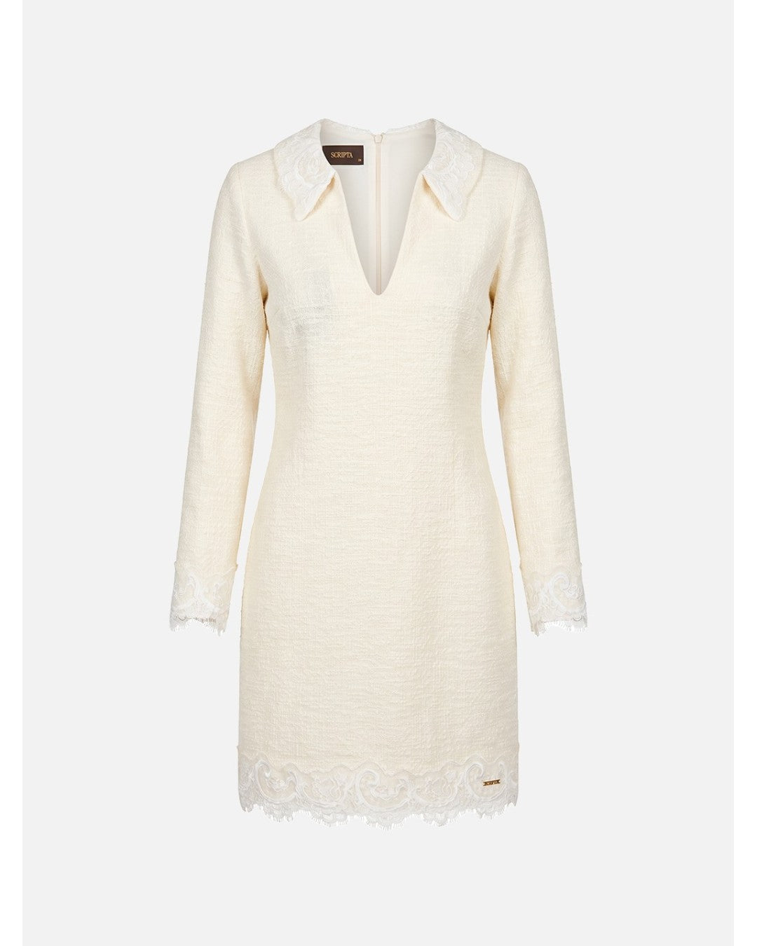 Vestido tweed com detalhes em renda