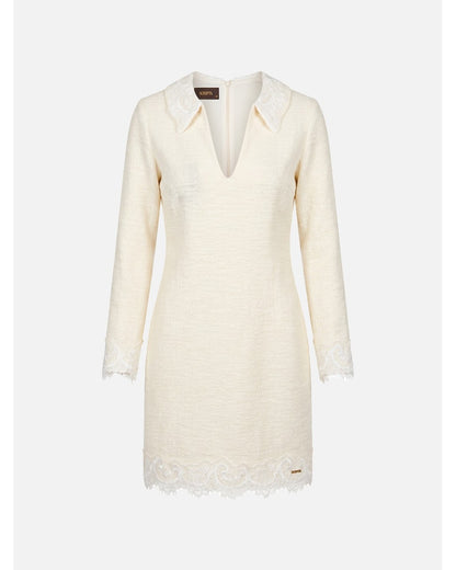 Vestido tweed com detalhes em renda
