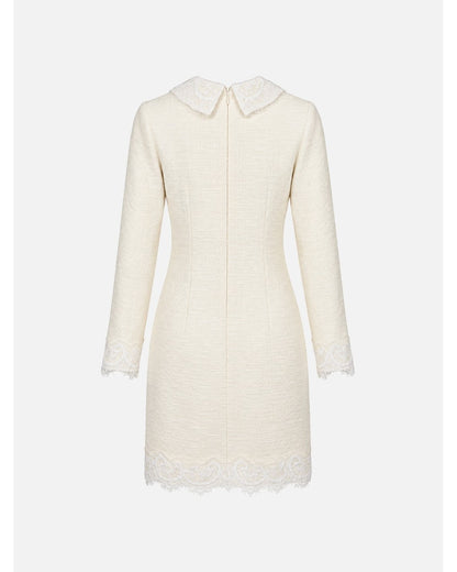 Vestido tweed com detalhes em renda