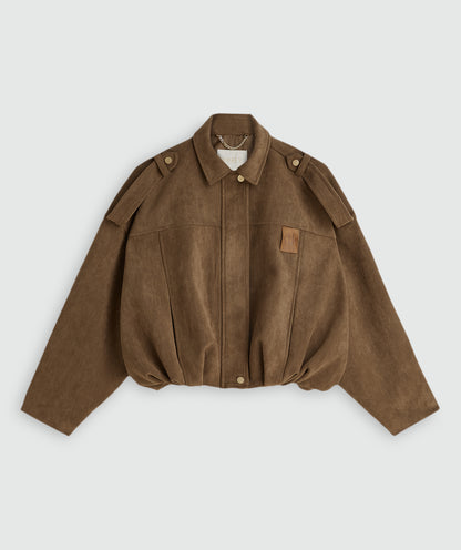 Jaqueta oversized de camurça - cáqui escuro