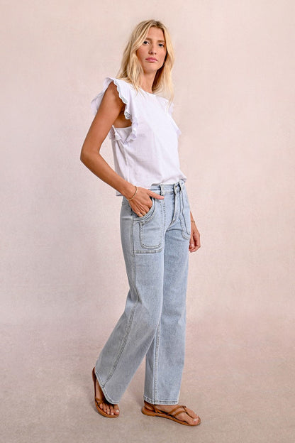 Calça jeans larga com pespontos