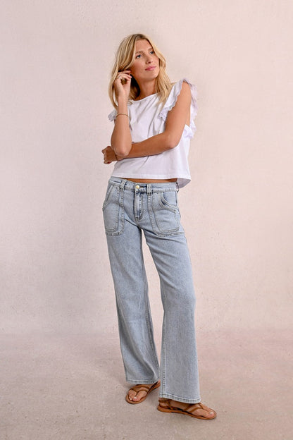 Calça jeans larga com pespontos