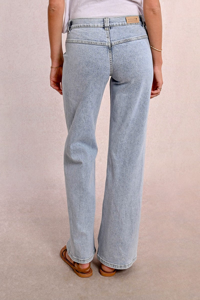 Calça jeans larga com pespontos